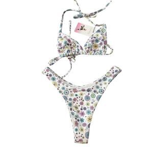 Oceanus Swimwear Revolve Ditzy Floral Bikini Set White Multi Size Large